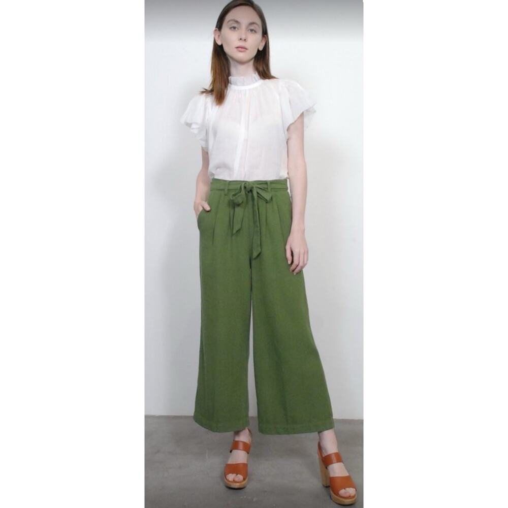 Trovata Birds of Paradis Tina Green High Rise Cropped Wide Leg Pants 6 NWT